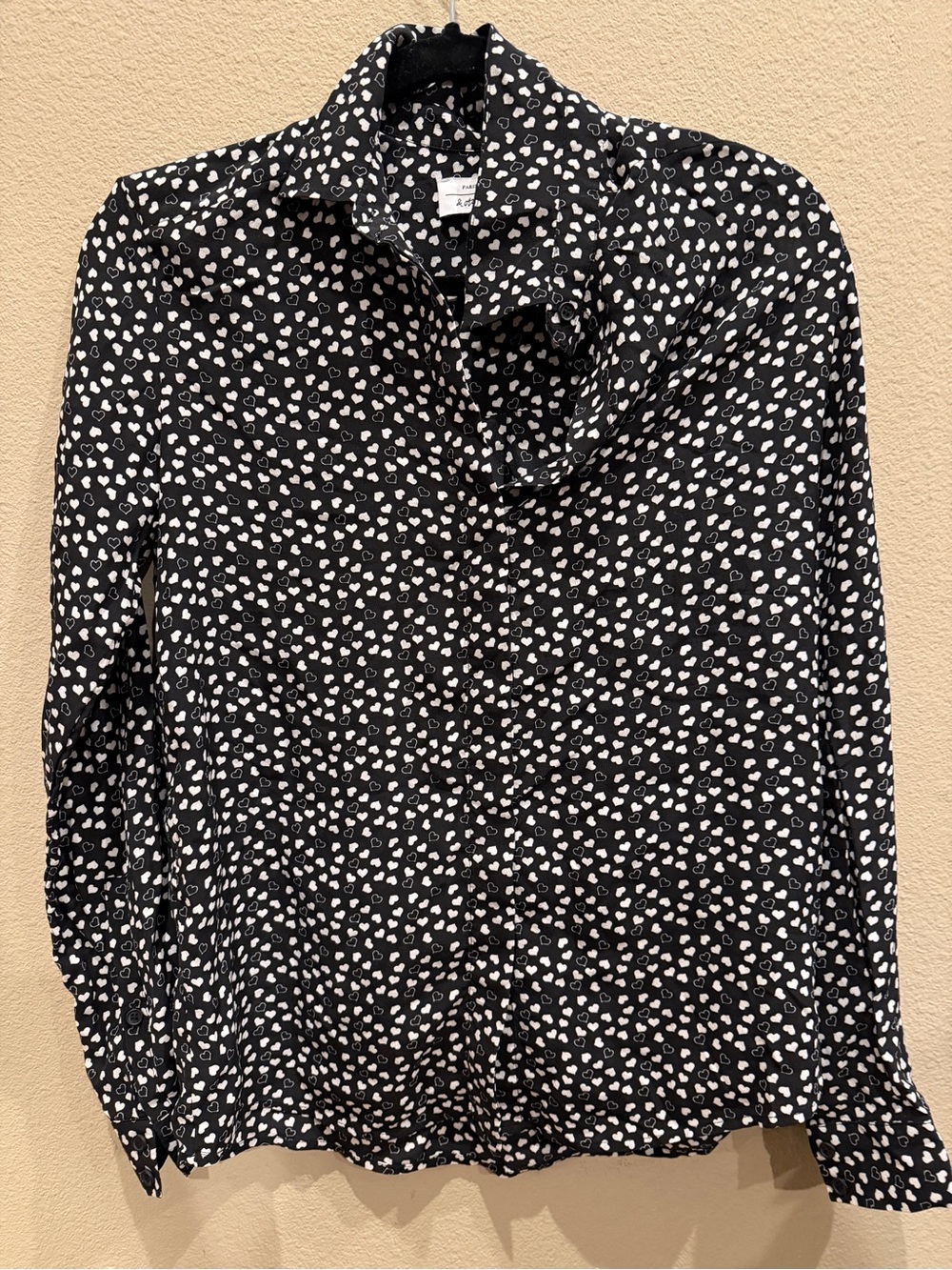 & Other Stories Silk Black and White Heart Print Blouse